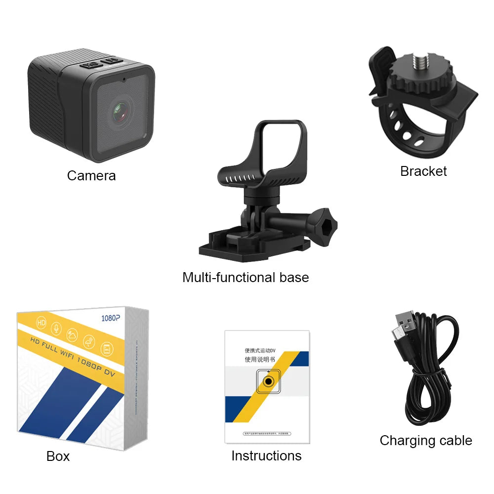 1080P HD Mini Action Camera Portable WiFi Hotspot Mini DV Camera, Waterproof Outdoor Sports Camera, Motorcycle Driving Recorder