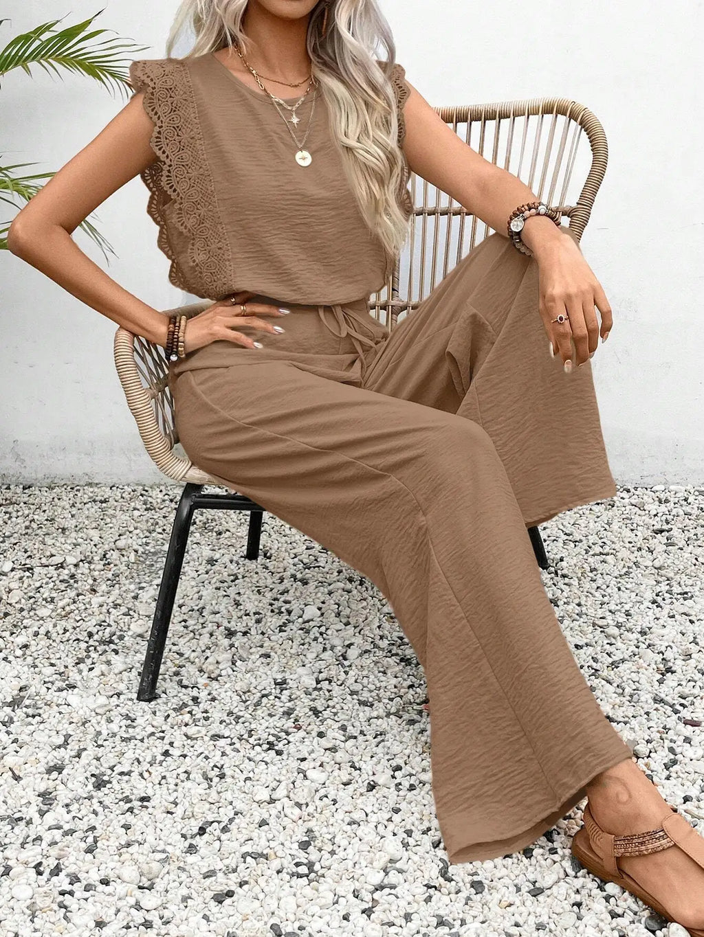 2026 Summer New Women's Suit Sleeveless O-neck Top Elastic Waist Straight Pants Slim Street 2-piece Set