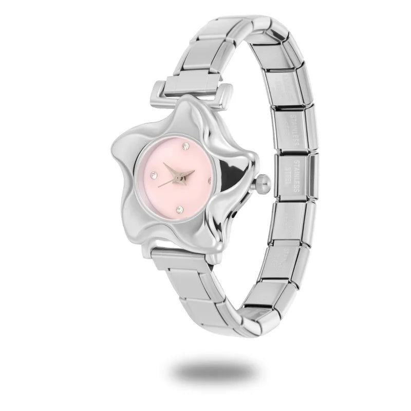 Irregular alloy case Arabic numeral classic dial Stars-shaped diamond-encrusted fashion Stainless Steel Bracelet ladies watch