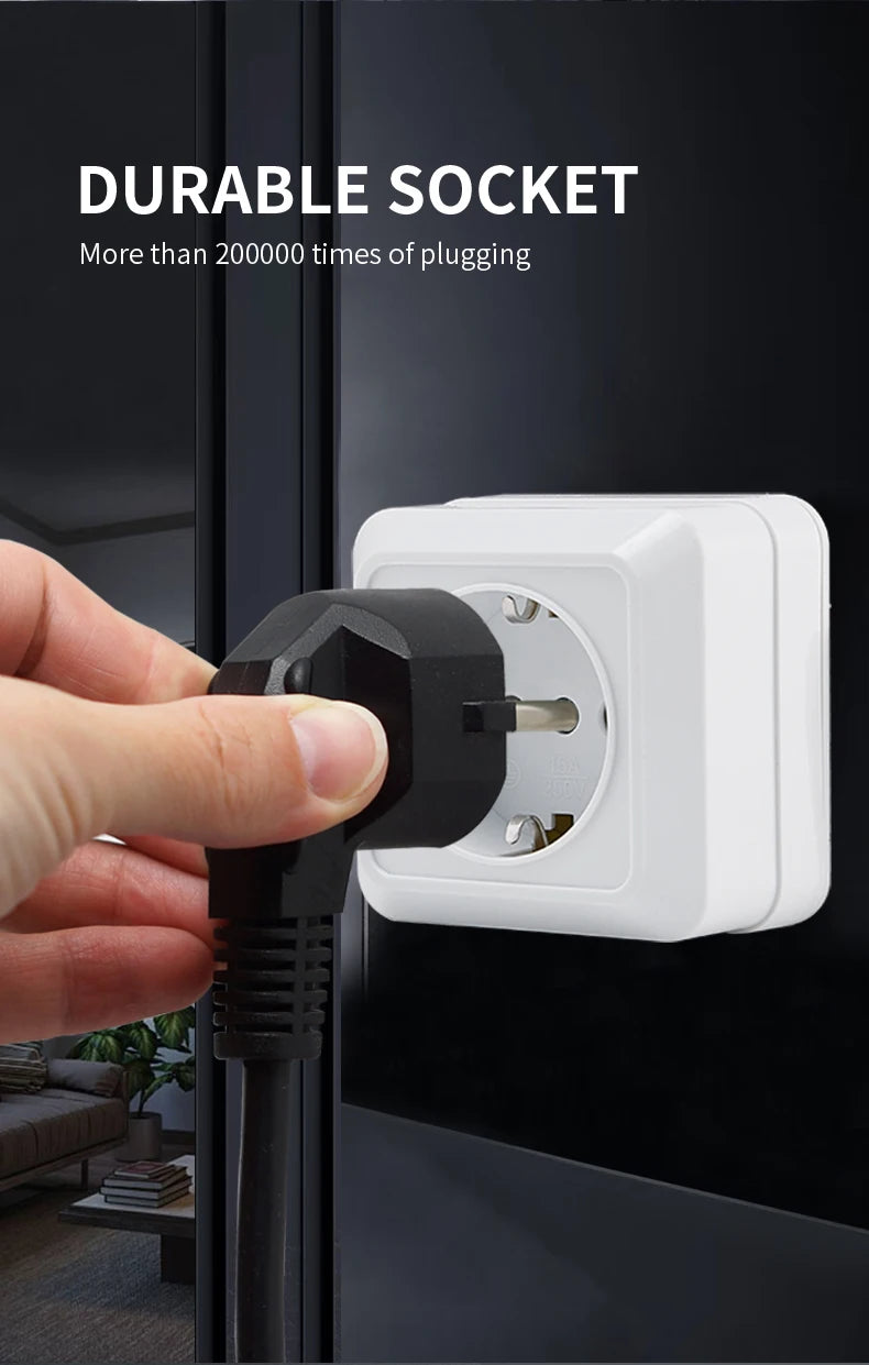 White Wall Mount Socket EU Standard Electrical Outlett Ground Vintage Surface Power Socket Plugs Flame Retardant Plastic
