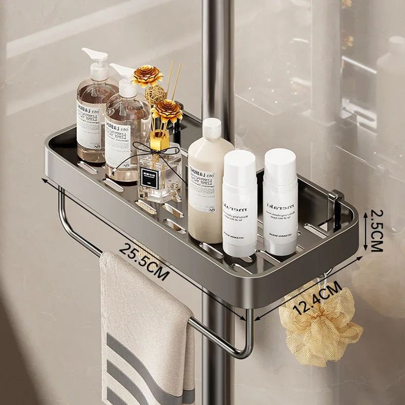 Bathroom Shower Storage Shower Gel Shampoo Rack Lifting Rod Removable Tray No Drilling Soap Holder Shower Shelf