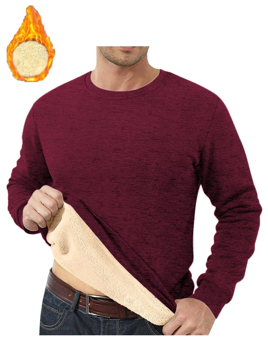 Lamb Fleece Round Neck Top for Men in Winter with Thick and Warm Fleece Hoodie