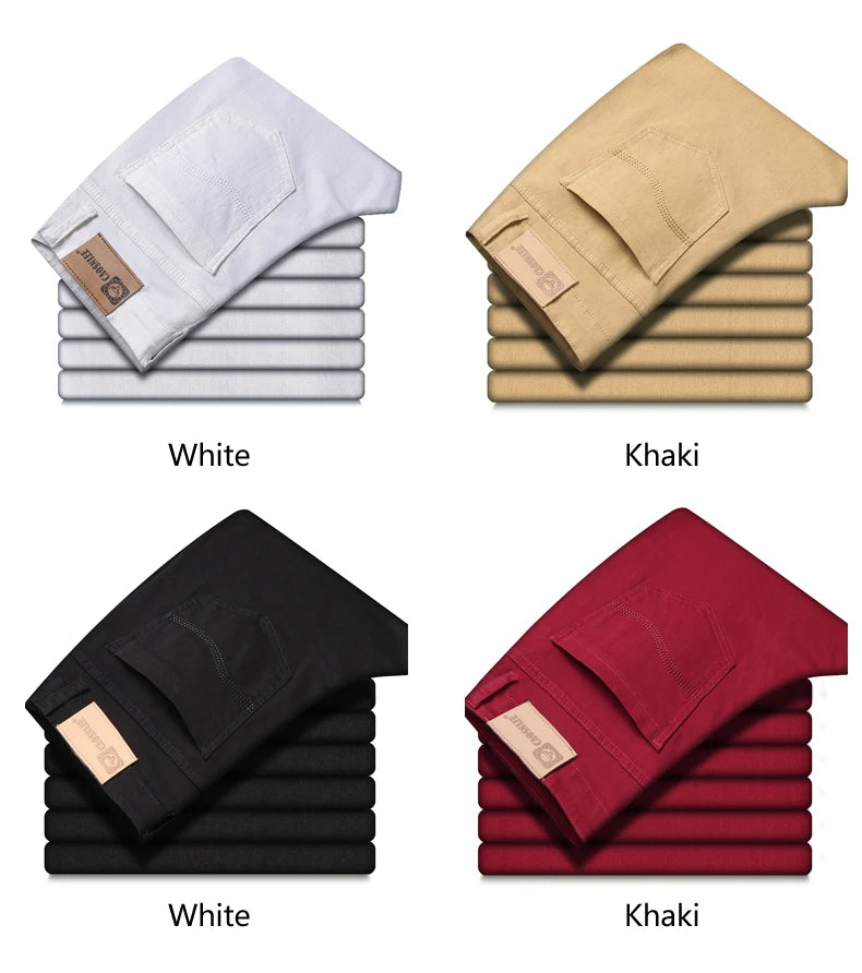 2026 New  Spring Autumn Wine Red Jeans Men Fashion Casual Classic Style Business Straight Fit Soft Trousers Male Advanced Pants