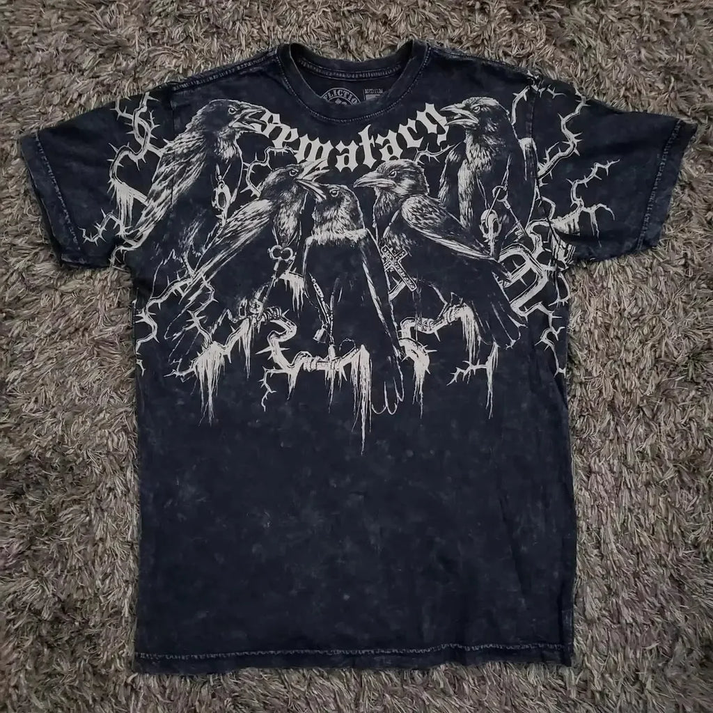Affliction New Men Polo shirt Skull Graphic Harajuku Round Neck Oversized T Shirt Short Sleeve Tops Gothic Clothing Street Wear