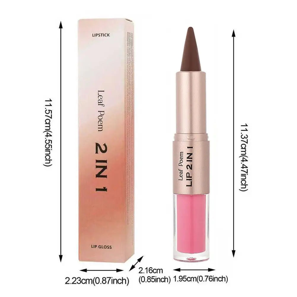 Waterproof Contour Non Stick Makeup Double-headed Matte Mirror Design Lip Glaze Nude Brown 2-in-1 Tapered Gradient Lip Liner Pen
