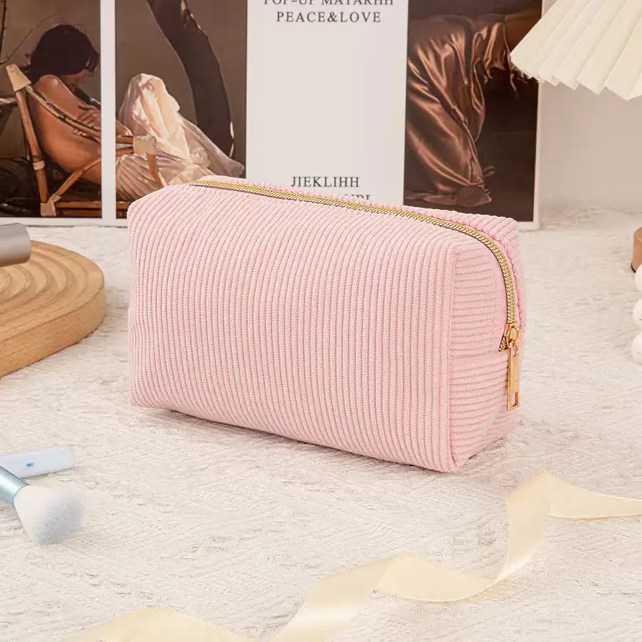 Cute Corduroy Cosmetic Bag for Girls Spacious Makeup Pouch Durable Stationery Organizer Pencil Case School Office Supplies