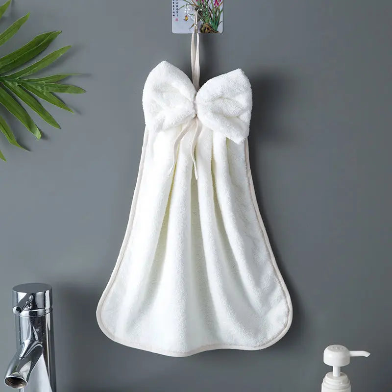 Hand Towel Household Bow Hanging Type Absorbent Towels Kitchen Wipe Handkerchief Solid Color Kitchen Supplies