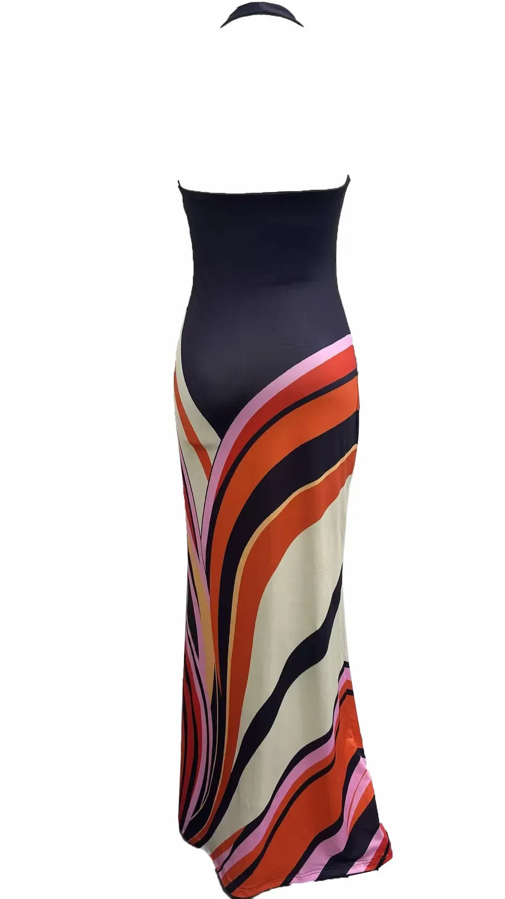 Fashion Solid Striped Patchwork Halter Maxi Dress Women's Sexy U-neck Waist-cinching Dresses 2026 Summer Party Holiday Vestidos