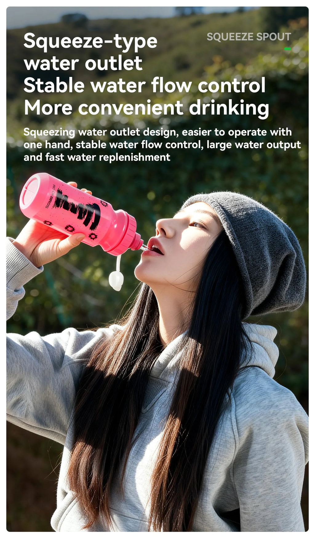 ROCKBROS Cycling Water Bottle 600ml Large Capacity Lightweight Squeeze Type Sports Bottle with Dust Cover Leakproof Water Bottle