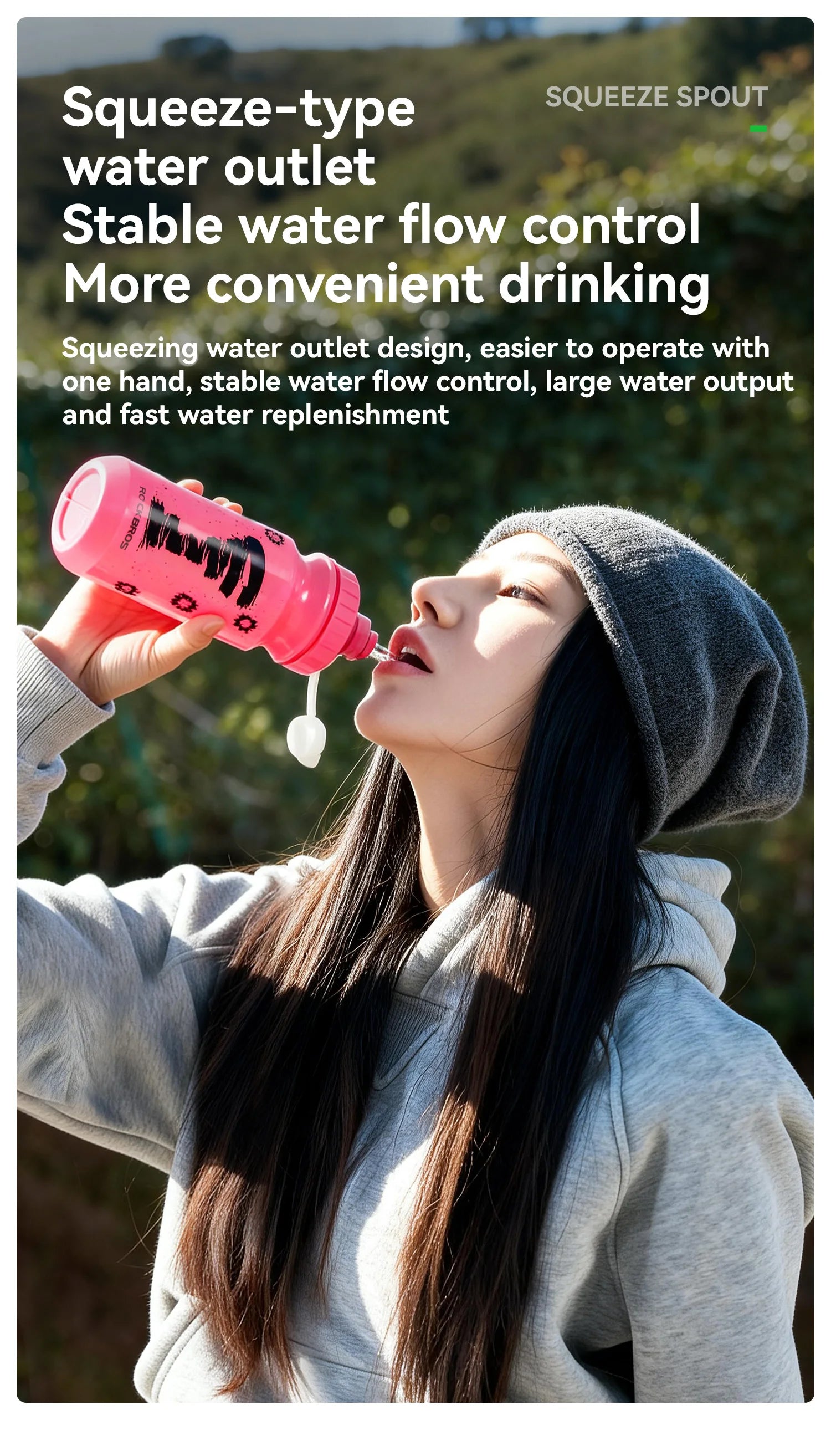 ROCKBROS Cycling Water Bottle 600ml Large Capacity Lightweight Squeeze Type Sports Bottle with Dust Cover Leakproof Water Bottle