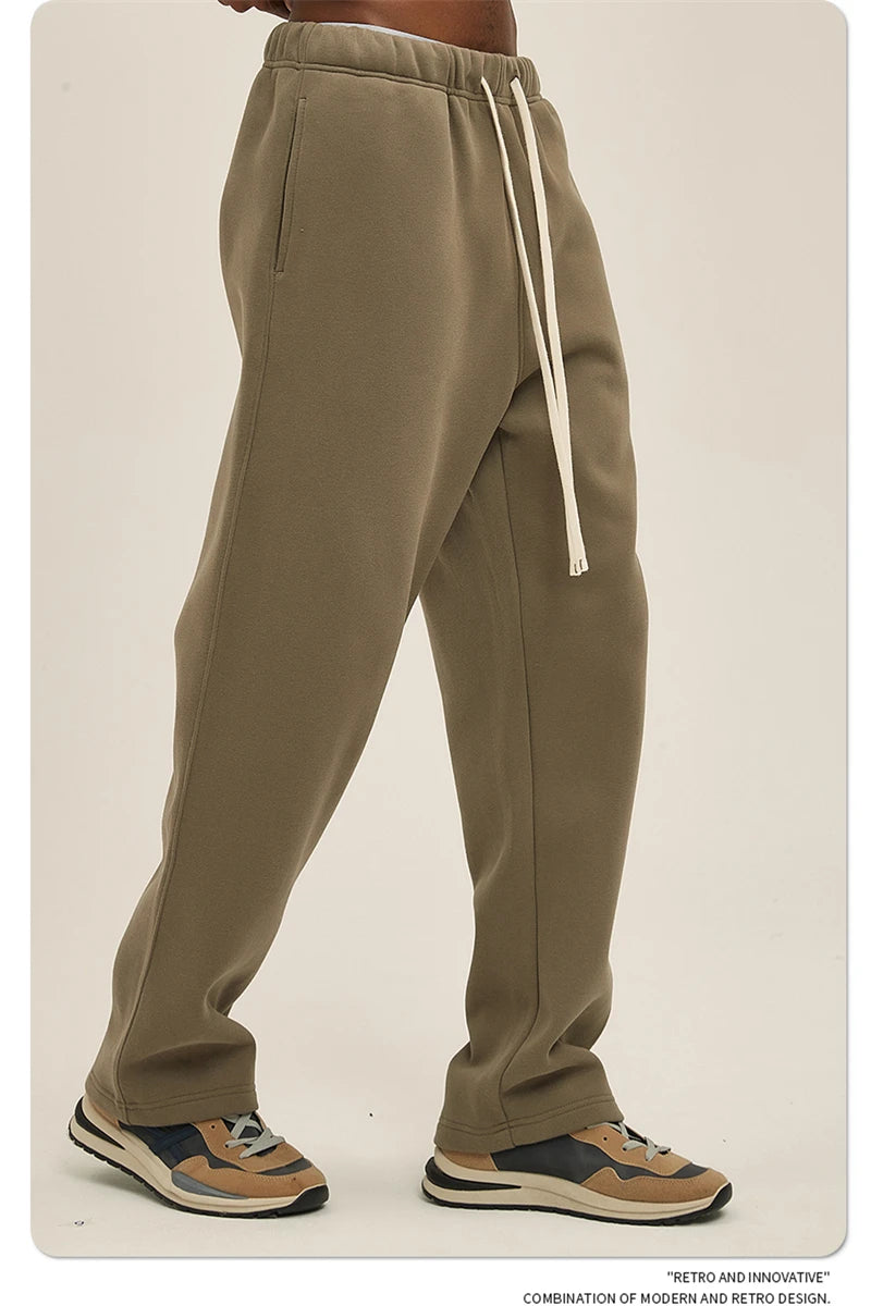 ZODF 2025 Men Casual Winter 350sm Fleece Pants Unisex Loose Soft Comfortable Sport Solid Straight Trousers HY0643