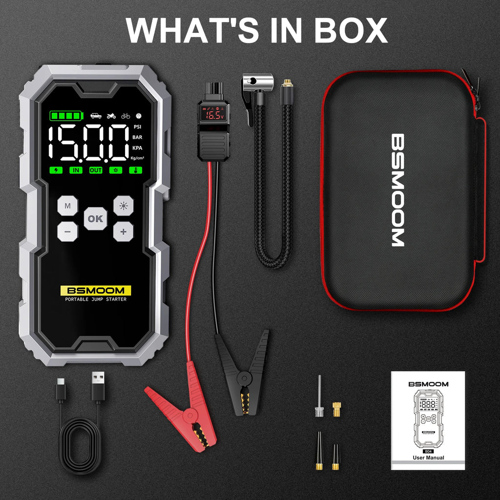 Car Jump Starter With Air Compressor LCD Screen 21800mAh Portable Booster Charger ,6000A Powerful Car Battery Starting Device,Car Battery ChargerFor12V(ALL Gas/10L Diesel) Start The Car Quickly, USB Input/output, LED Emergenc