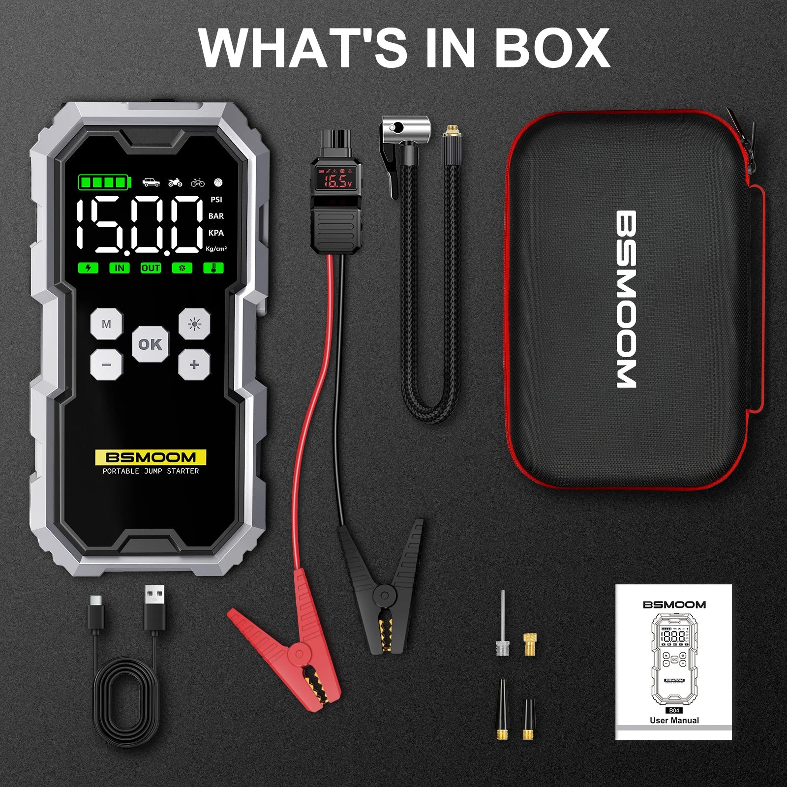 Car Jump Starter With Air Compressor LCD Screen 21800mAh Portable Booster Charger ,6000A Powerful Car Battery Starting Device,Car Battery ChargerFor12V(ALL Gas/10L Diesel) Start The Car Quickly, USB Input/output, LED Emergenc