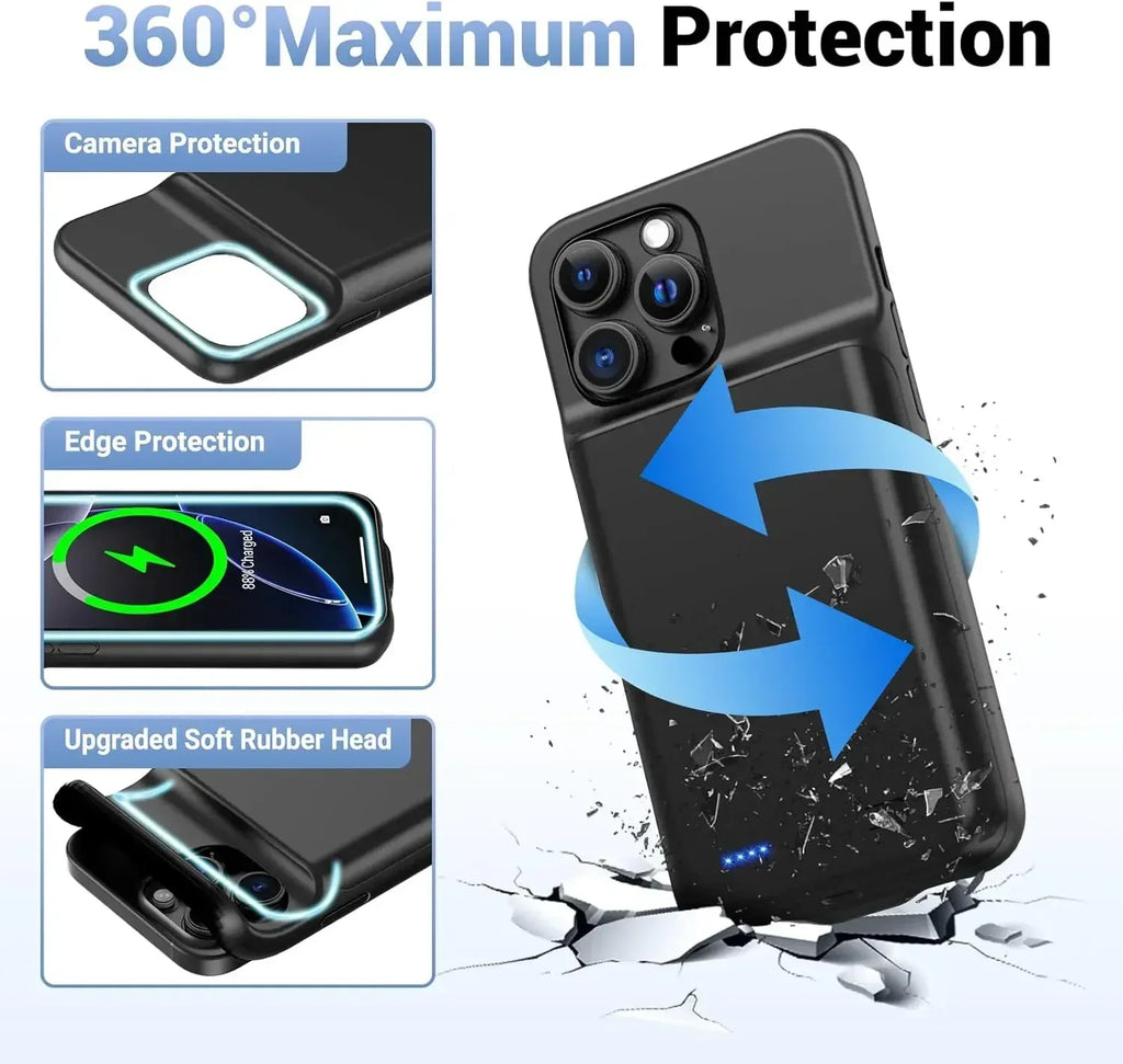 10000mah Smart Portable Battery Charger Case for IPhone 17 Air 12 13 Mini 14 15 Pro Max 16E 16 Plus 11 6 6S 7 8 Power Bank Phone