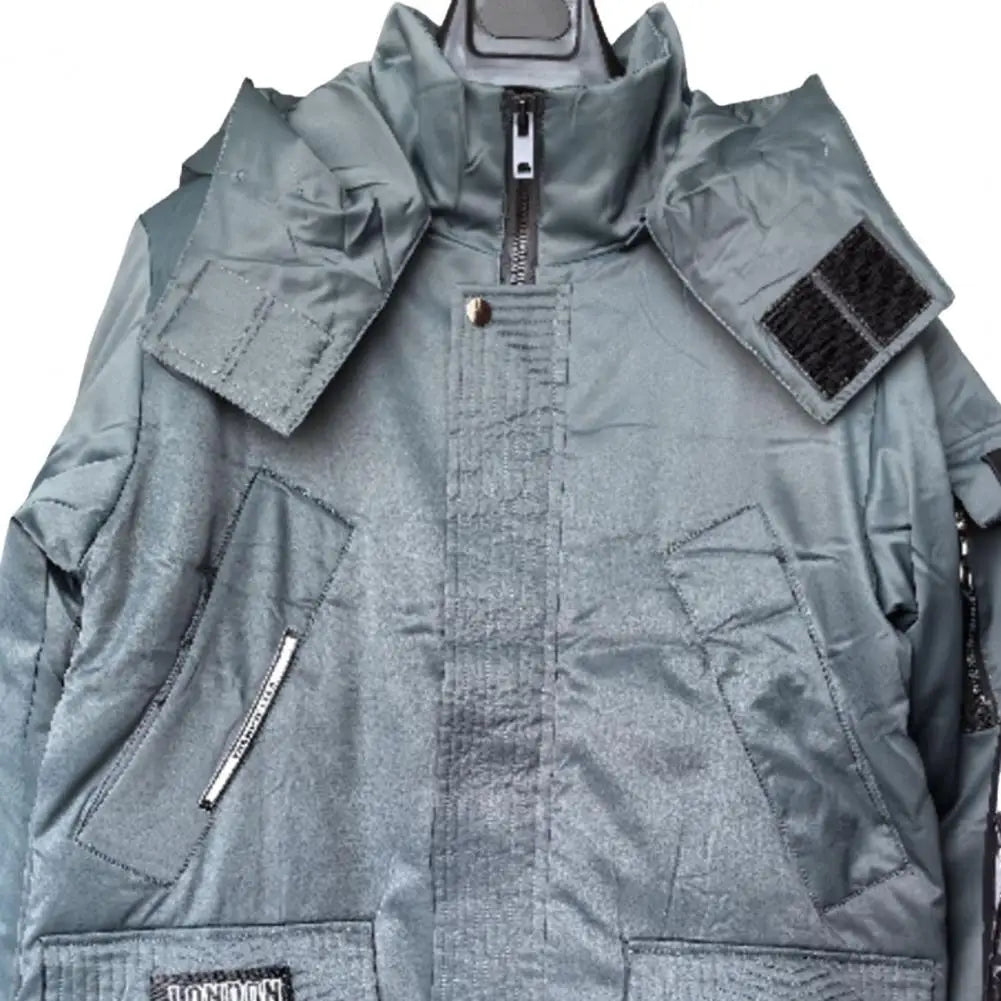 Men Down Jacket Fur Collar Hooded Long Sleeve Solid Color Winter Coat Zipper Placket Pockets Thickened Puffer Outwear