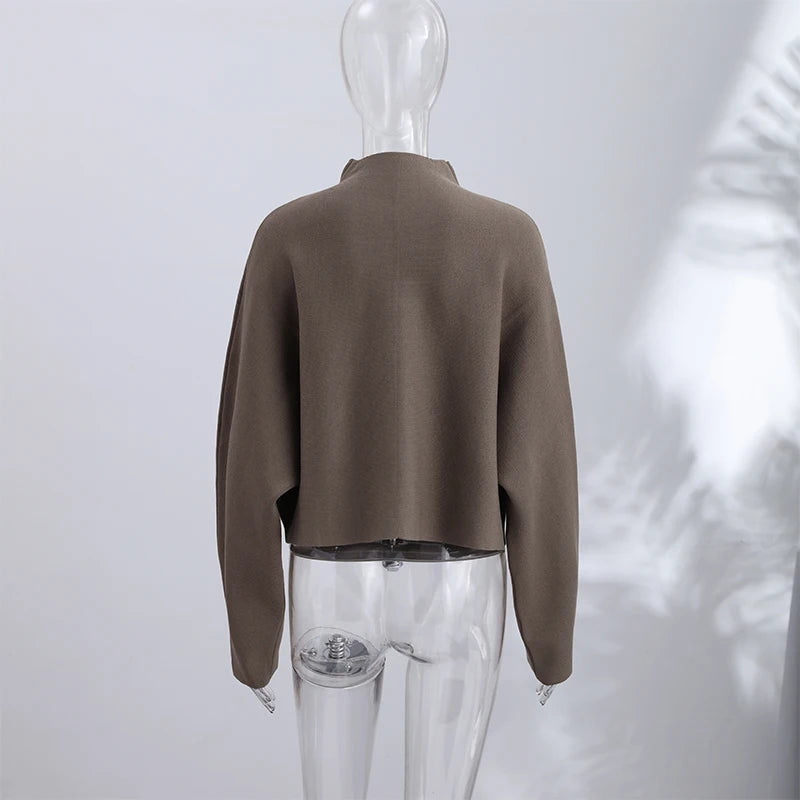 Elegant Knitted Zipper Women's Sweater Solid Full Sleeve Stand Collar Loose Open Stitch Female 2026 Fashion Autumn Outwear Lady