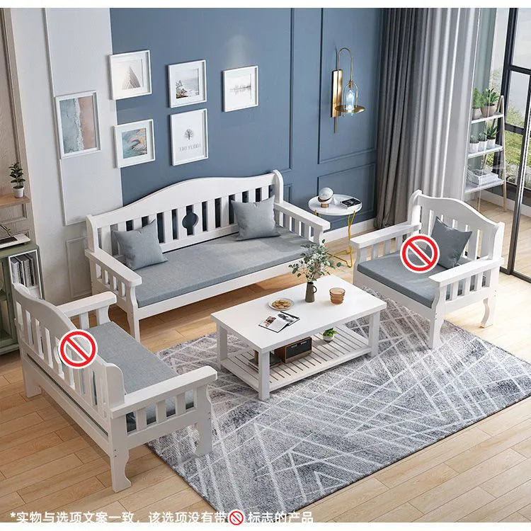 Solid wood sofa new Chinese combination wooden sofa rental room backrest bench economical living room small apartment sofa