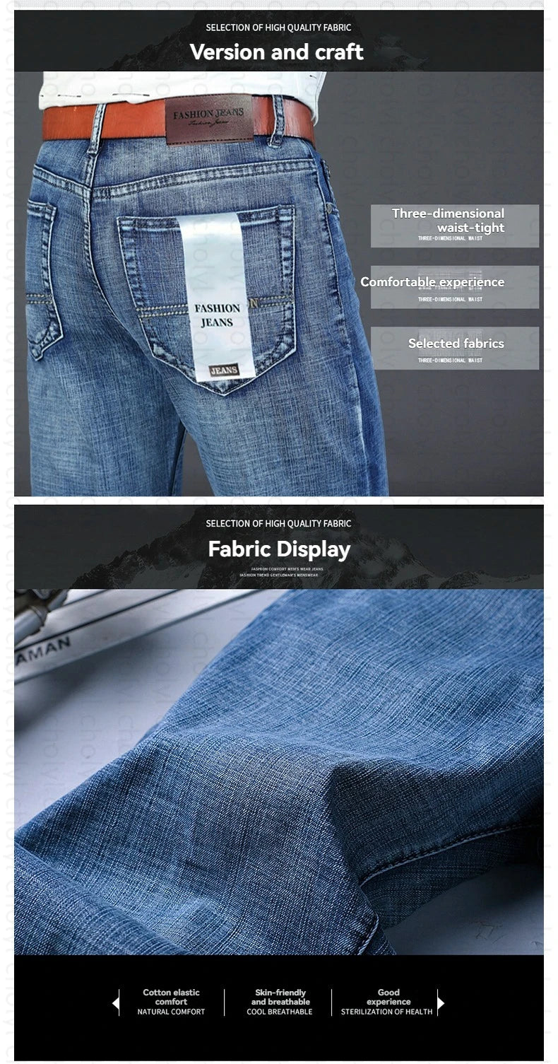 Men Fashion Straight Jeans Men 2026 New Stretch Slim Fit Pants Comfortable Soft Business Denim Trousers Male Brand Clothing