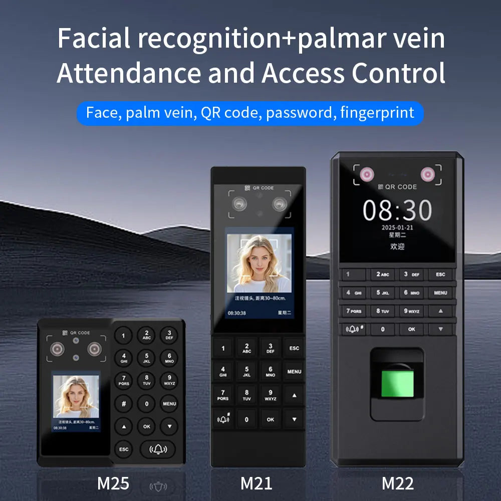 M25 Face Recognition Time Attendance Access Control Fingerprint+Palm Vein+RFID+PIN+Face Unlock Doorbell
