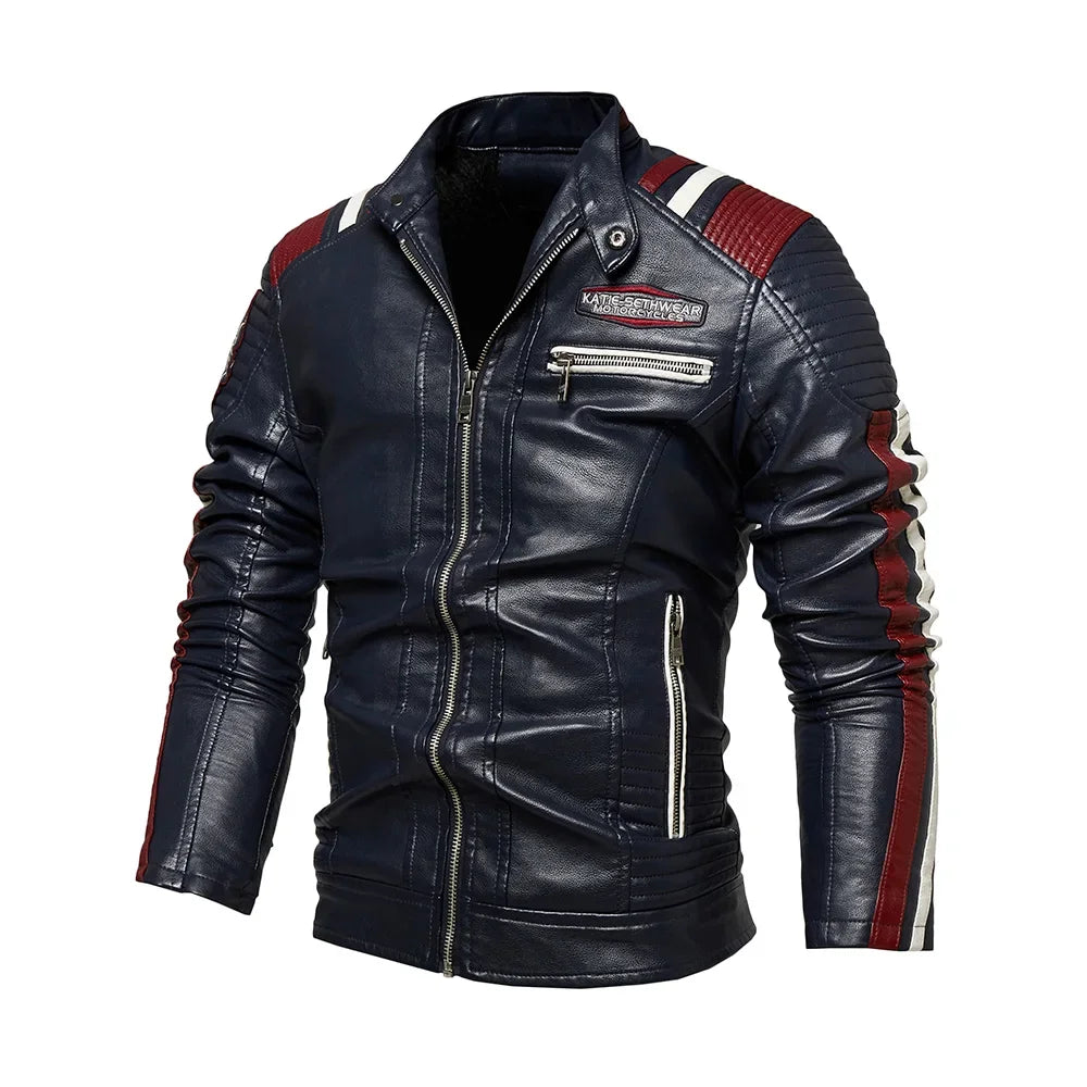 Spring Outdoor Casual Motor Biker PU Leather Jacket Men Fashion Leather Jacket Men Autumn Motorcycle Slim Fleece Jacket Coat Men