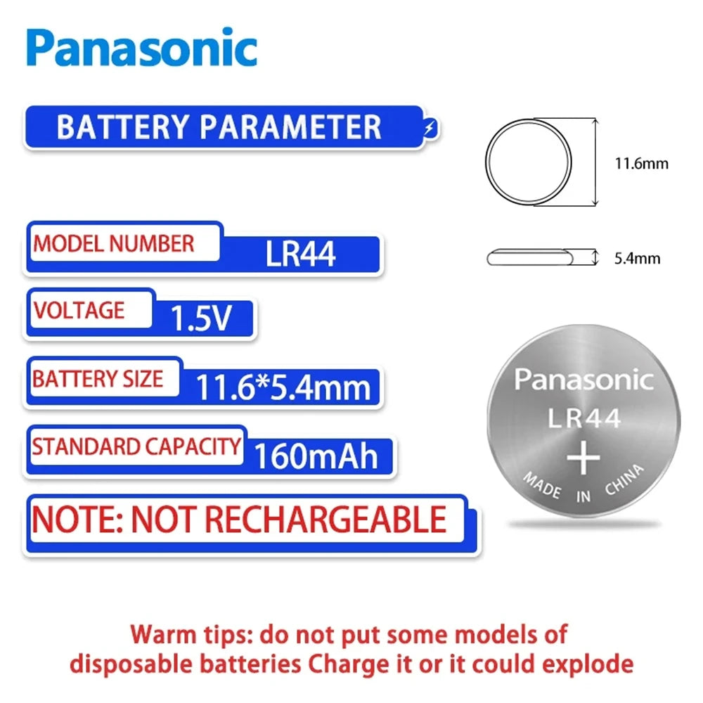 Original Panasonic 1.5V LR44 AG13 175mAh Button Cell Battery 357 SR44 LR1154 Button Batteries For Watch Calculator Coin Cell Toy