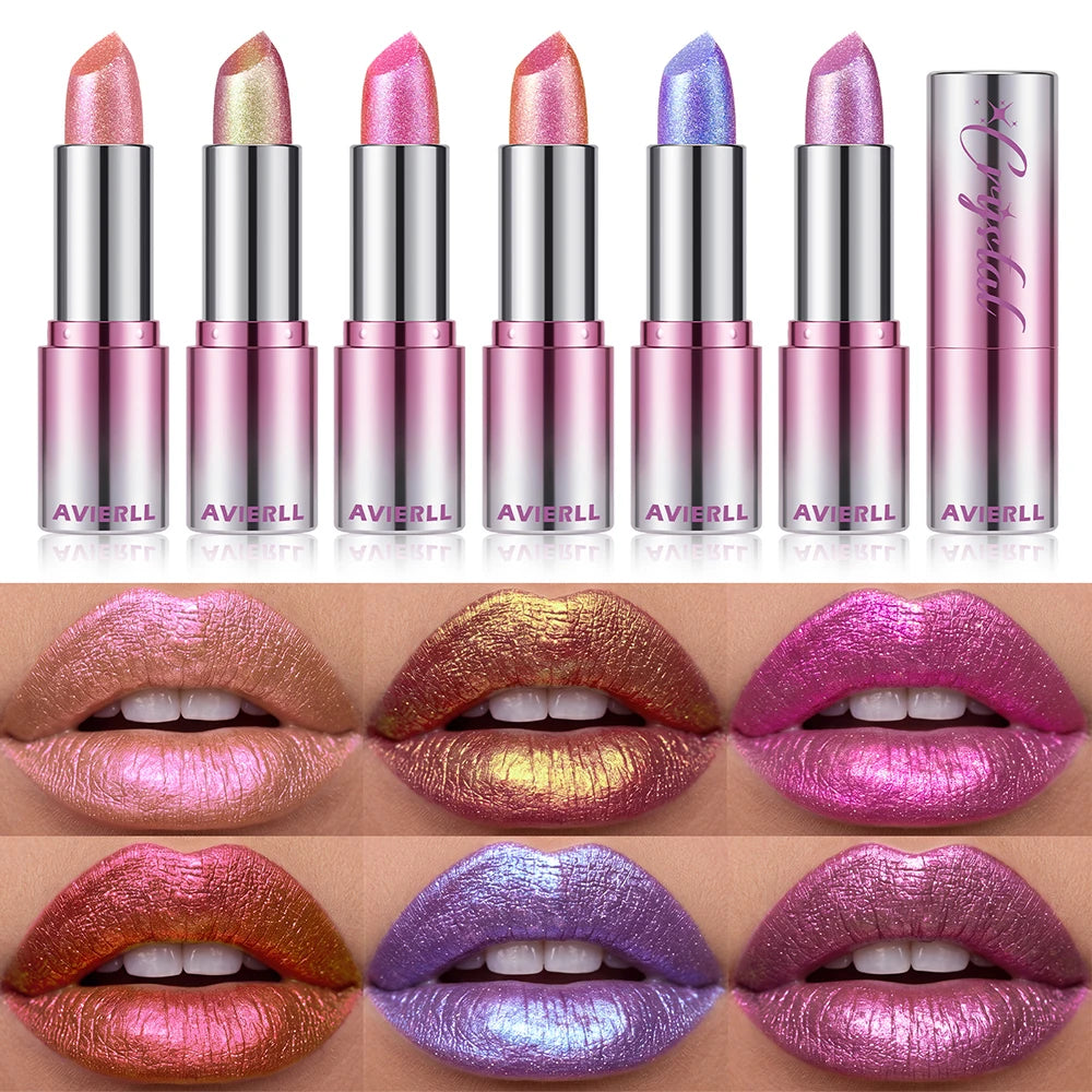 6 Color Metallic Shimmer Lipstick Diamond Pearlescent Pink Glitter Solid Lip Gloss Shiny Gold Lipgloss Lasting Lip Beauty Makeup