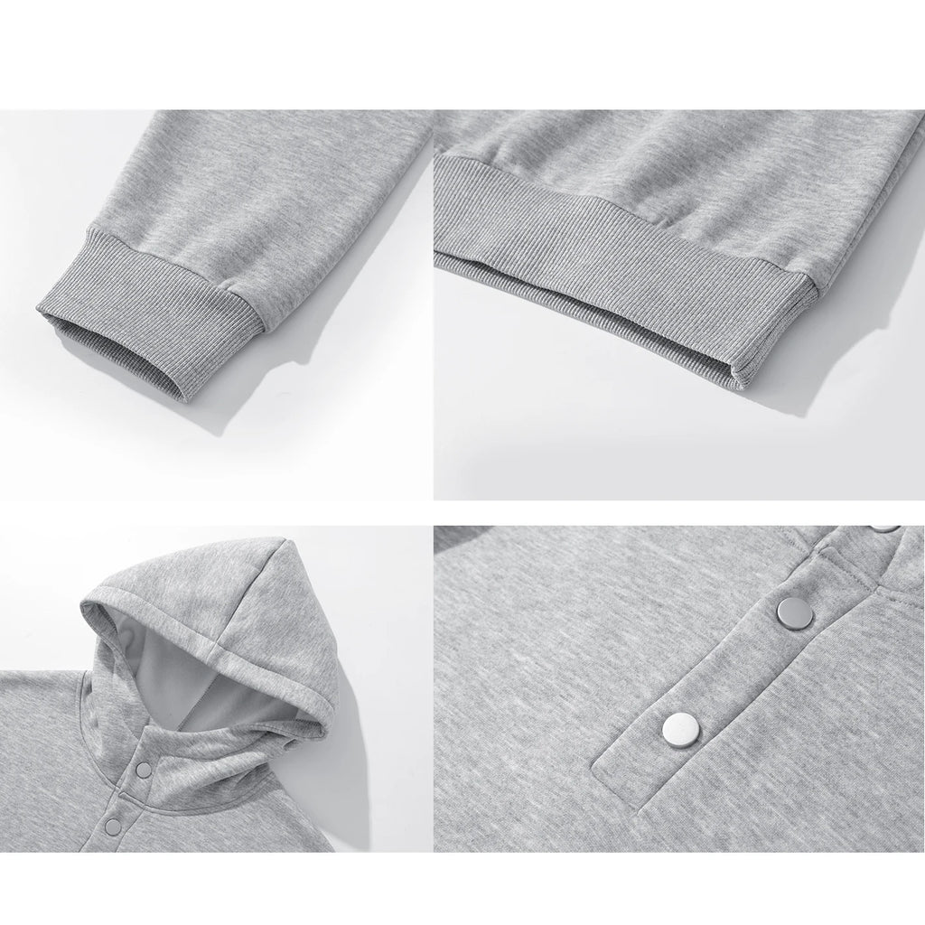 Men Fleece Lined Tracksuit 2‑Piece Set Henley Button Hoodie Sweatshirt Wide Leg Sweatpants Casual Warm Outfit 3 Colors Available