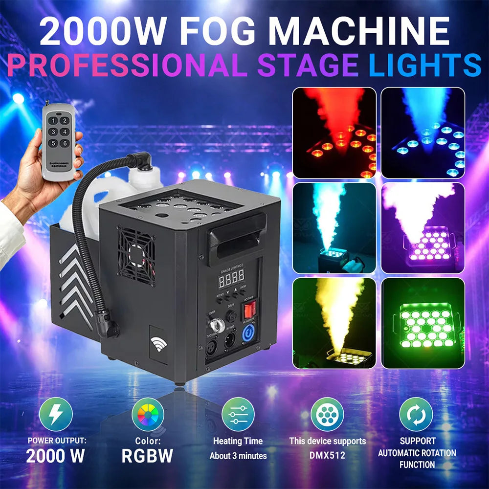 2000W Smoke Machine Remote Control Stage Effect 15LED Fog Machine RGB DJ Equipment For Wedding Party Disco Club