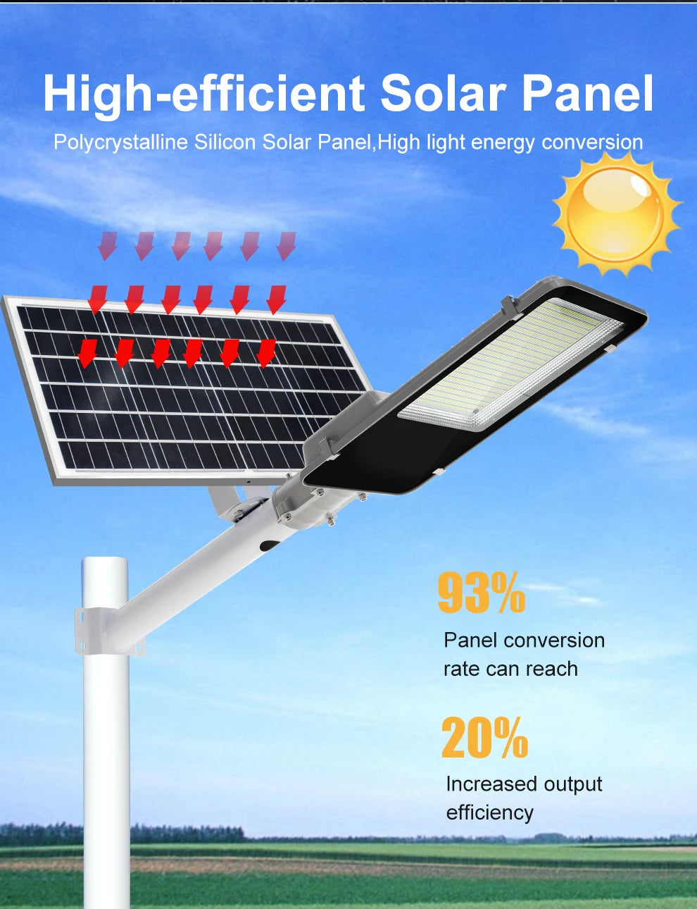 300W Solar Street Light Outdoor Super Bright High-efficial Solar Panel Remote Control Street Light IP67 Waterproof
