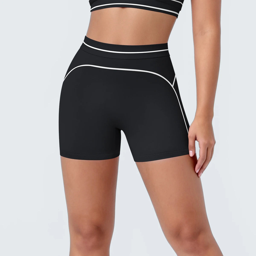 High Waist Stripe Fitness Yoga Shorts for Woman's Quick-Dry Breathable Hip-lifting Summer Gym Running Color Blocking Yoga Shorts