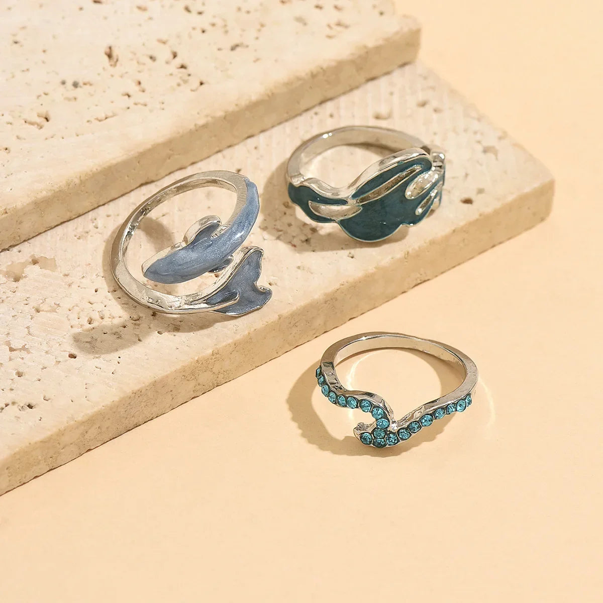 3pcs Set New Fashion 925 Sterling Silver Cute Guppy Ring Stacking Finger Ring, Animals Adjustable Open Rings Birthday Gift