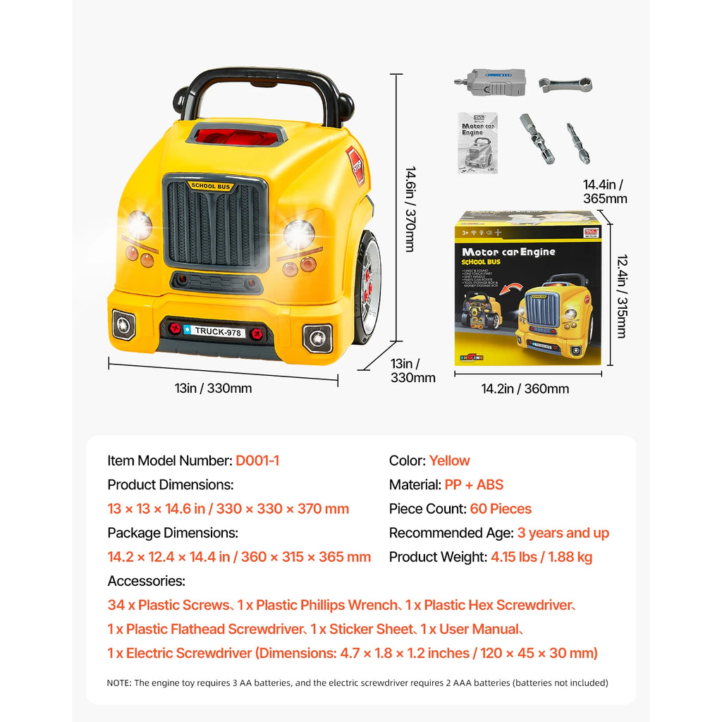 SucceBuy 60 Pcs Kids Mechanic Car Repair Set with Removable Parts & Horn Workshop Set Engine Toy for Toddler Children Gift
