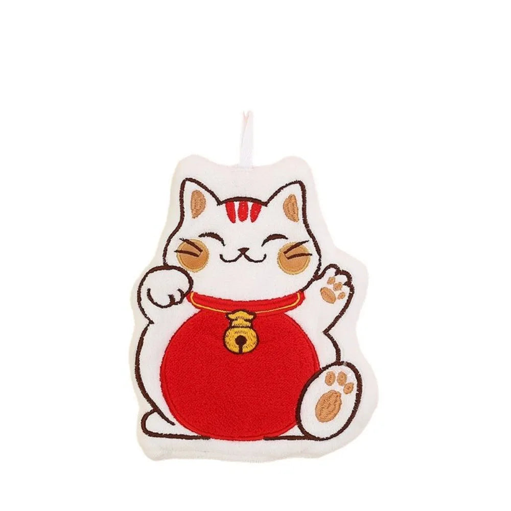 Cute Cartoon Cat Kitchen Hand Towels Cartoon Cat Absorbent Hanging Towel for Bathroom Kitchen Wiping Cloth Children Handkerchief