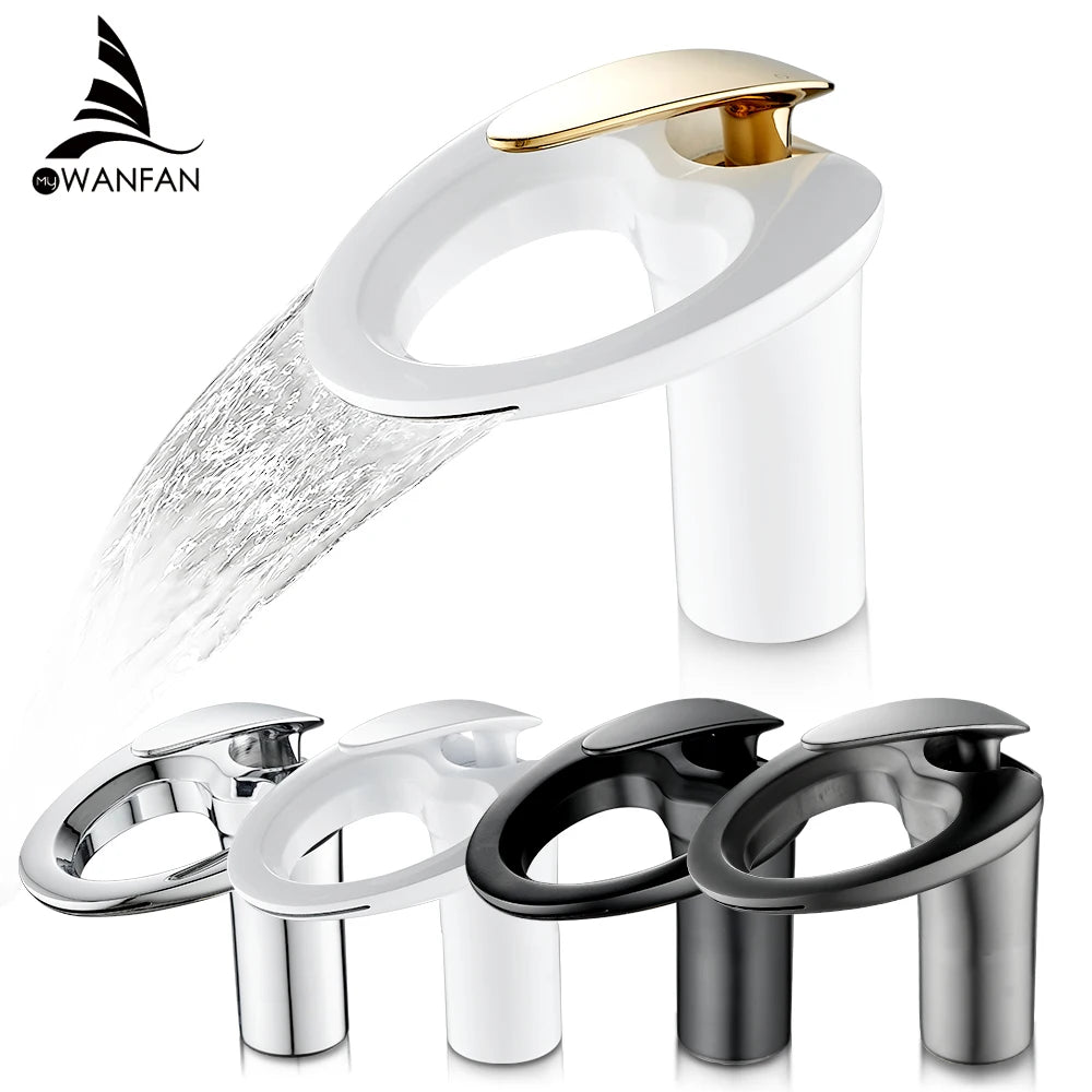 Black Basin Faucets Waterfall Bathroom Faucet Single handle Basin Mixer Tap Bath Faucet Brass Sink Water Crane Silver 855964