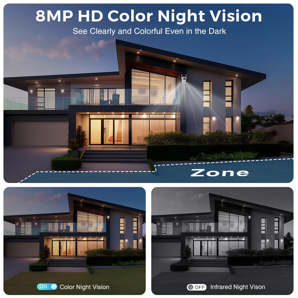 8MP WiFi Camera PTZ Dual Screens Auto Tracking Night Vision CCTV Surveillance Camera Outdoor 4MP Security IP Camera icsee