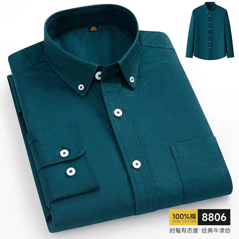 Men's Oxford Pattern Shirt Long Sleeve Big Size S-11XL Cotton Slim Fit Business Casual Traditional Shirts Easy Care Comfort