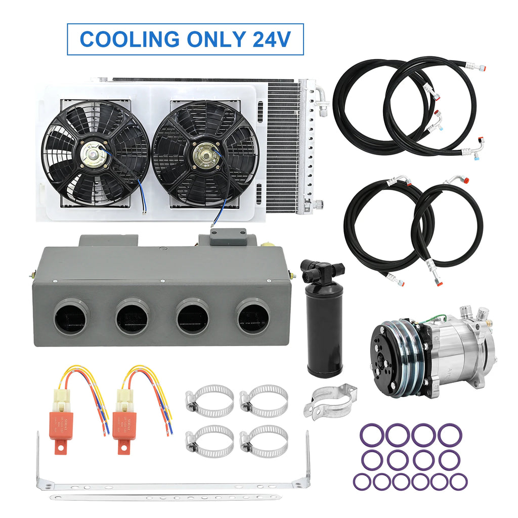 Universal 406-4 Hole Auto AC Evaporator Assembly Unit Air Conditioner & Heater 24V 12V for Classic Cars Truck Van Street Red Rod