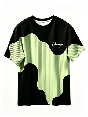 European and American Men's Summer Simple Letter Splicing Print Comfortable and Breathable Round Neck T-shirt Outdoor Casual Top