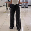 Denim Wide Leg Pants Women Jeans Lace Hollow Out High Waist Washed Distressed 2025 Straight Trousers Floor Length Streetwear