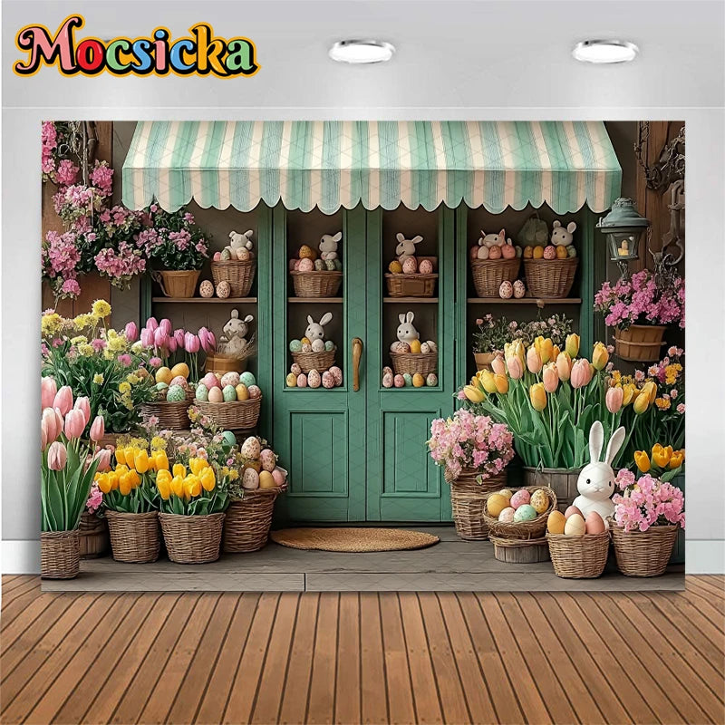 Mocsicka Easter Photography Backdrop Spring Birthday Party Backgrounds Flowers Store Egg Rabbit Decors Photo Studio Props Banner