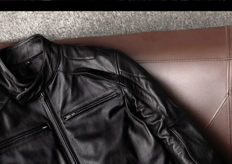 Genuine Leather Jacket Men 100% Cowhide Jacket Man Stand Collar Motorcycle Clothes Spring Autumn Winter 2024 New Leather Coat