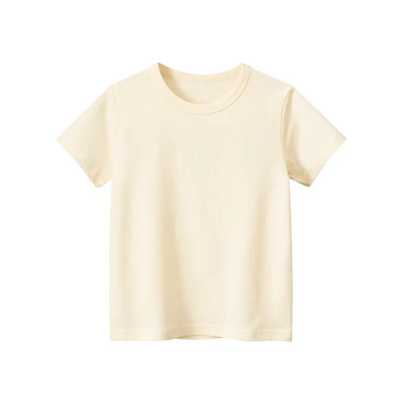 2026 Summer Girls Boys Solid T-Shirts Clothes 100% Pure Cotton Short Sleeve Yellow Red Green Kids UnderShirt Bottomming Clothing