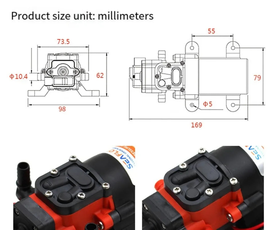 12V 24V DC Diaphragm Water Pump Self Priming Automatic Pressure Pump RV Caravan Boat Yacht Marine Battery Powered Water Transfer