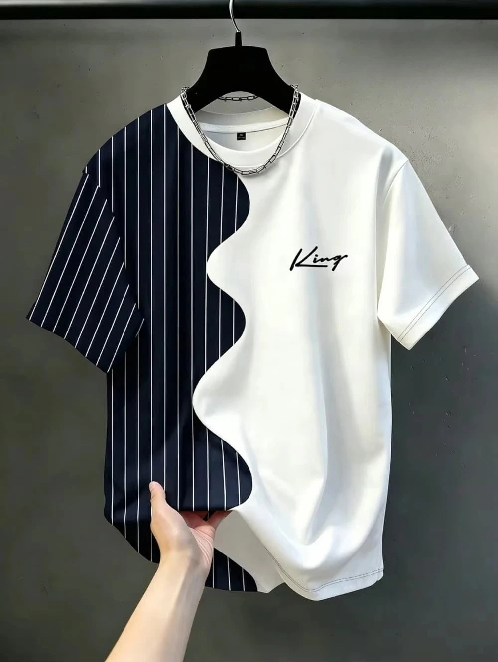 Color-Contrast Vertical Stripes 3D Print Men's Loose-Fitting Breathable Short-Sleeved TShirt Casual Street Trendy Parental Cloth