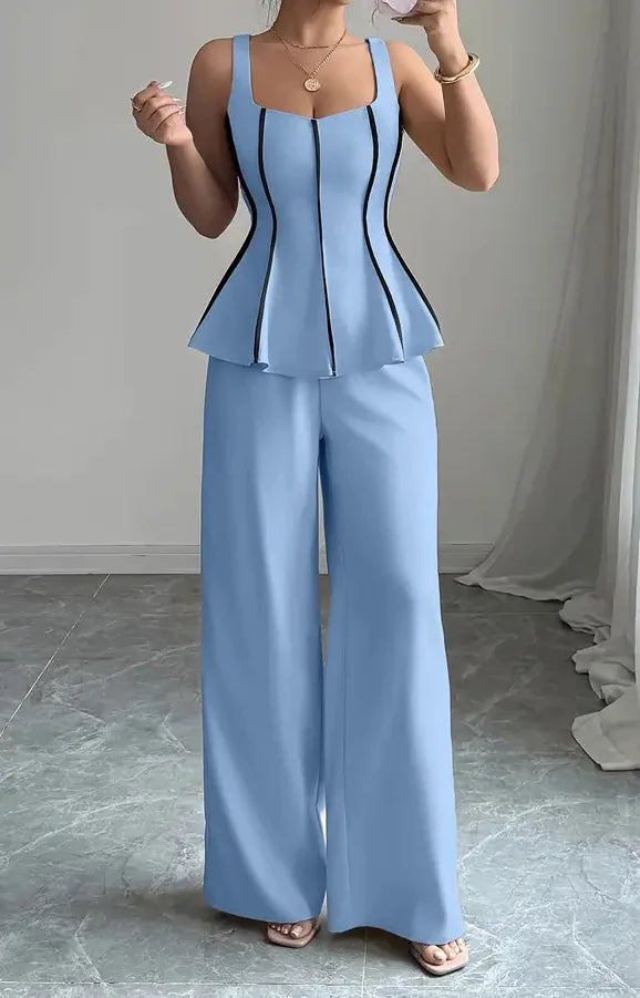 2026 Solid Color Elegant Two-piece Set Sexy Tube Top And Wide-leg Pants Outfit Vestidos Y2k Office Wedding Guest Business Casual