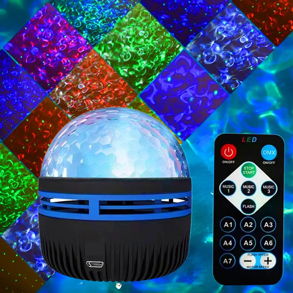 LED Water Ripple Projector Light Atmosphere Rotating Projection Lamp with Remote Control 7 Color for Home Christmas Halloween