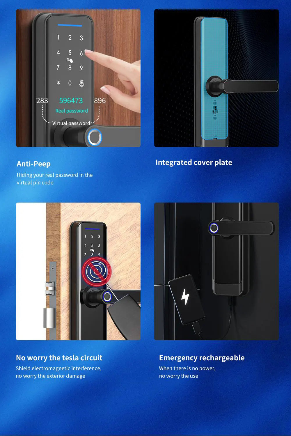 Zemismart Zigbee Fingerprint Door Lock Work with Tuya IC Card Key Password App Unlock with Doorbell Security Mechanical Lock