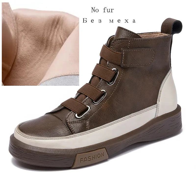 DIMANYU Ladies Shoes Sneakers Flat Fur Women Boots Winter Genuine Leather 2026 Retro Spring Ankle Boots For Women