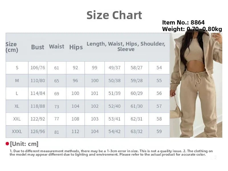 Women's Three-Piece Set Fleece-Lined Hoodie Sweatpants Sporty Casual Winter Outfit Complete Matching Long Pants Leggings