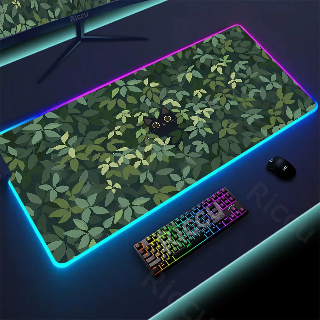 RGB Mousepad Pink Cloud Cat Cartoon Deskmat LED Backlight Gaming Keyboard Rug Computer Office Accessories Kawaii Anime Mouse Pad